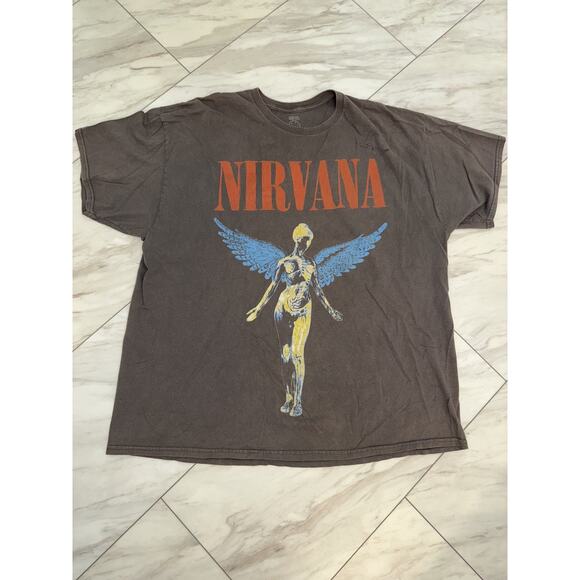 Nirvana T-Shirt Genuine Merch Utero Angel Distressed Fade Brown Tee Size XL - Picture 1 of 6